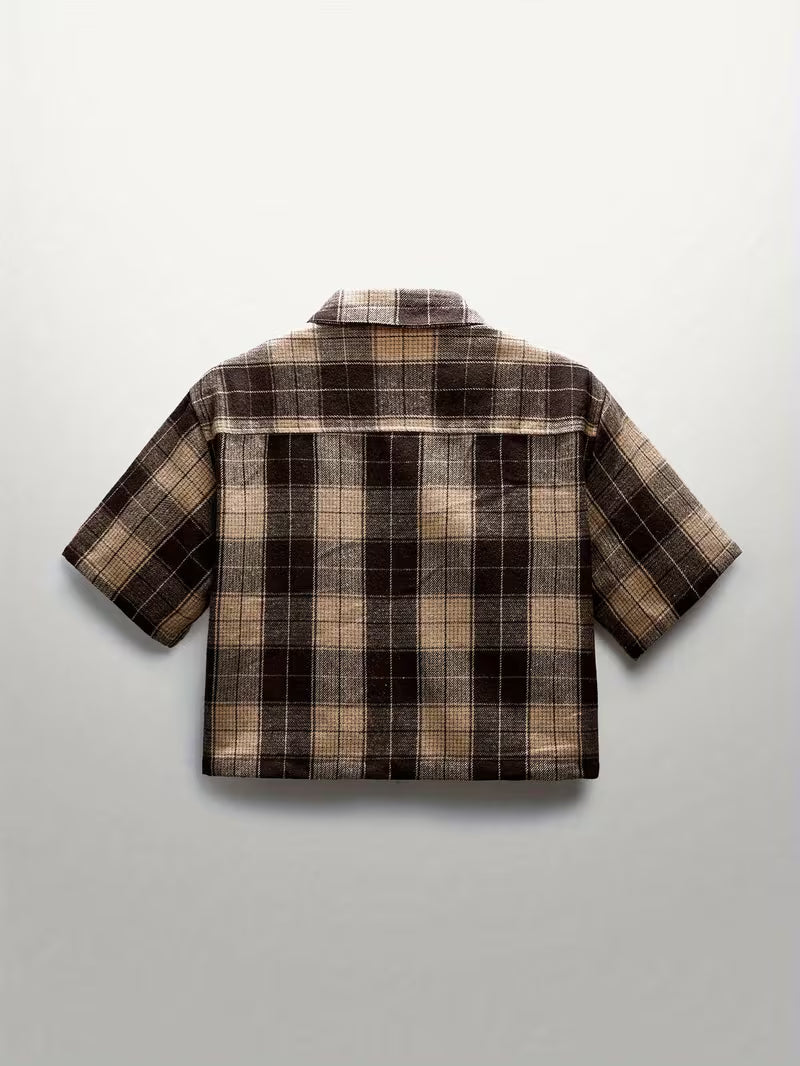 Short Sleeve Knitted Shirt with Crystal Spiderweb Pattern