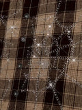 Short Sleeve Knitted Shirt with Crystal Spiderweb Pattern