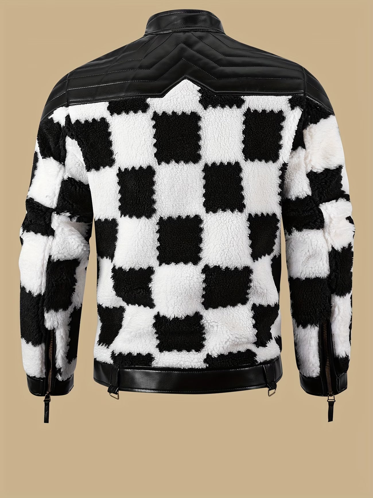 Men's Leather Jacket, Fleece Jacket with High Collar