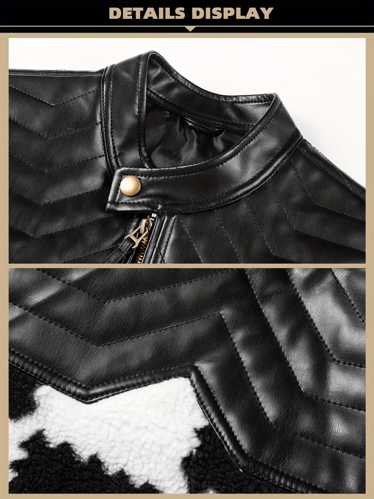 Men's Leather Jacket, Fleece Jacket with High Collar