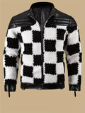 Men's Leather Jacket, Fleece Jacket with High Collar