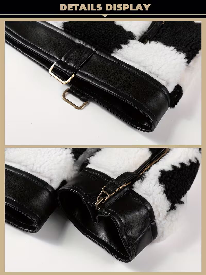 Men's Leather Jacket, Fleece Jacket with High Collar