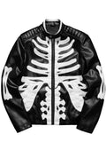 Men's Color Block Jacket, Leather Zip-Up Coat