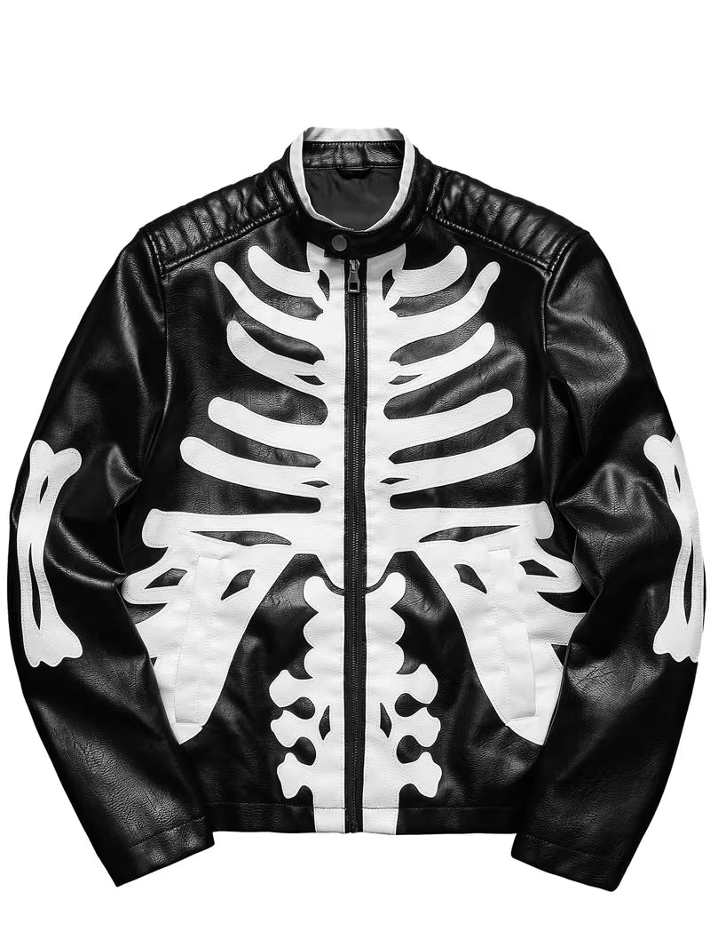 Men's Color Block Jacket, Leather Zip-Up Coat