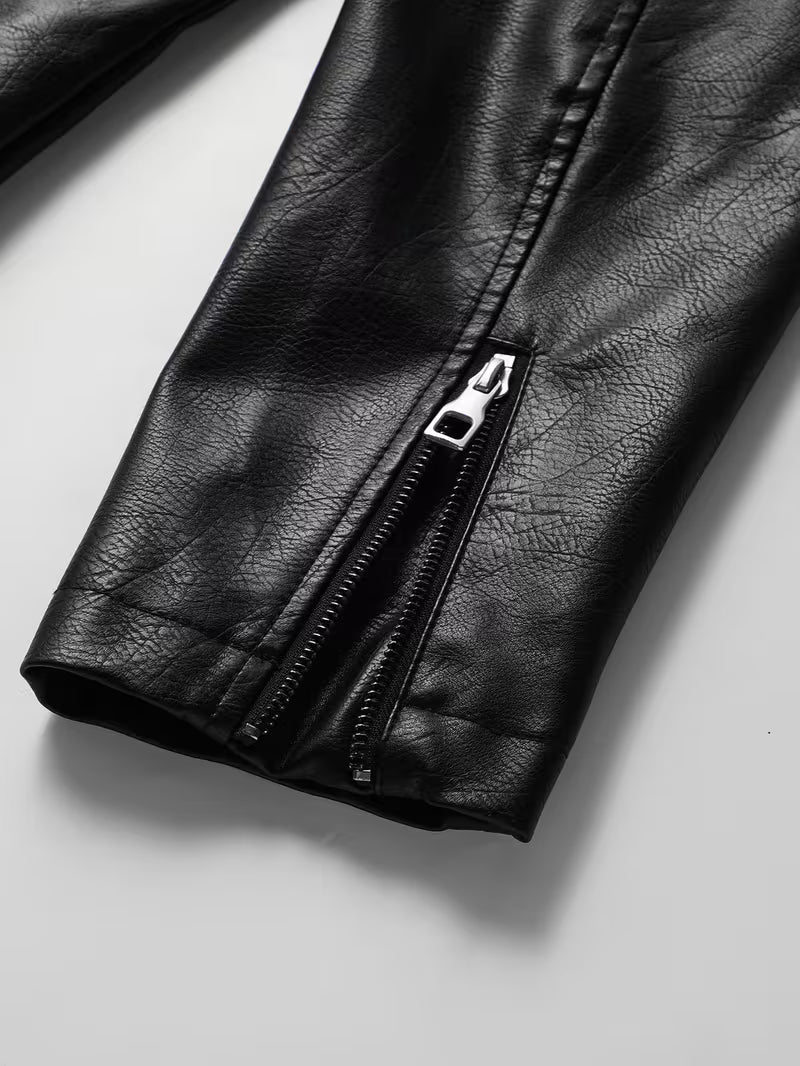 Men's Color Block Jacket, Leather Zip-Up Coat